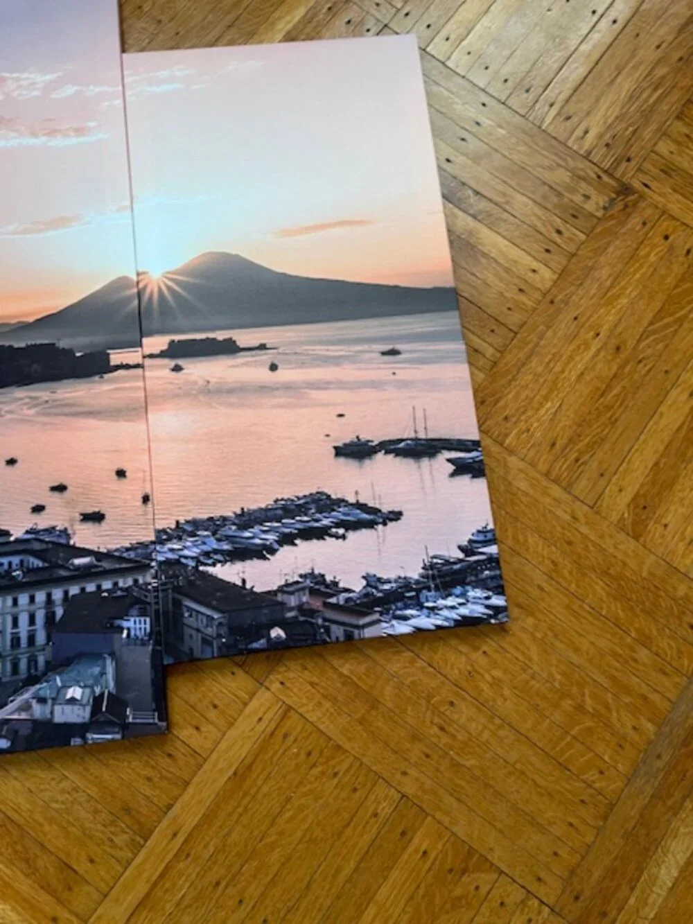 Wall Art 4 Panel Canvas - Bay of Naples Sunsetting over Vesuvius - NEW w/Box